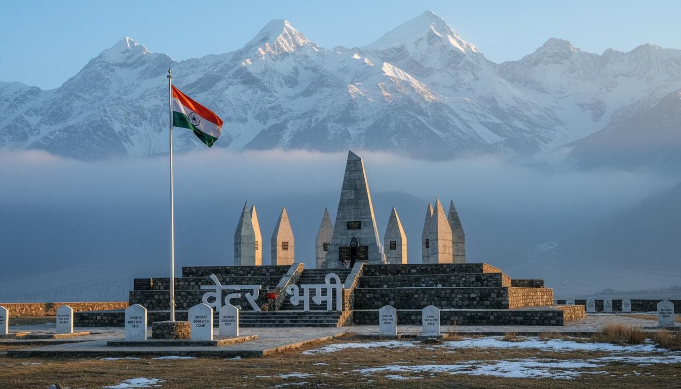 Kargil War Memorial at Drass with snow-capped Himalayan peaks
